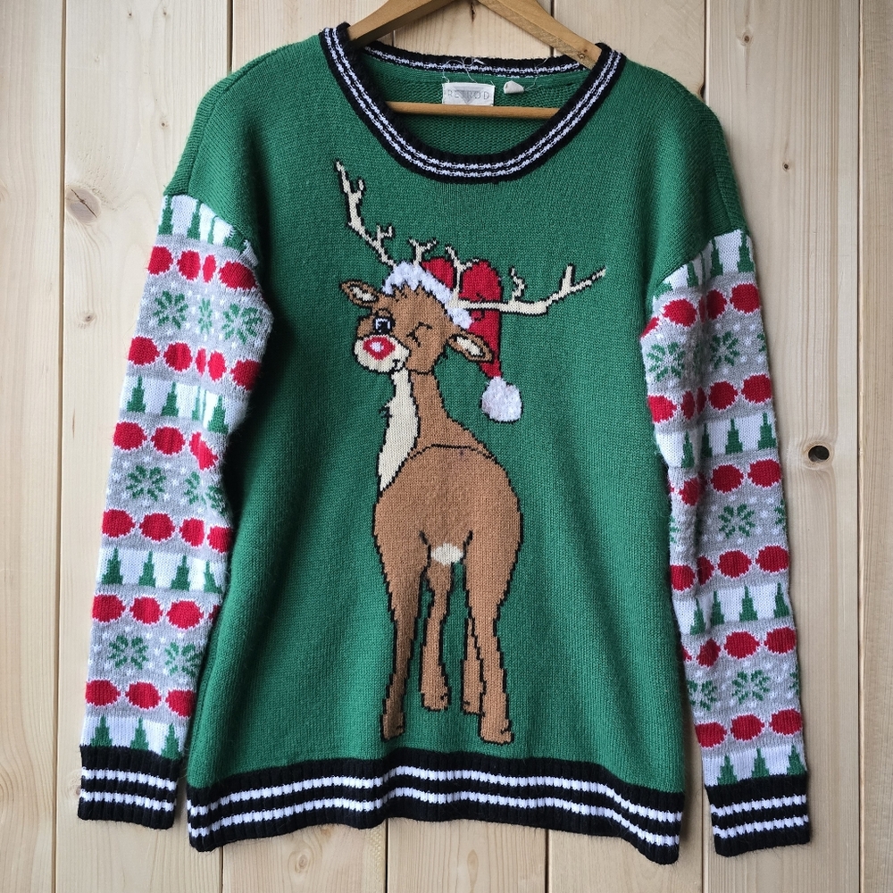 Vintage Retro D Ugly Christmas Sweater Reindeer Womens Medium - Picture 1 of 11
